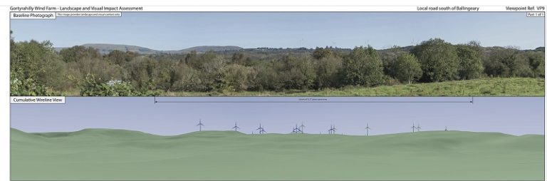 Photomontaise proposed Gort Uí Rathaile wind turbines a